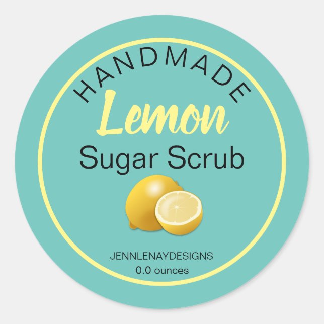 Handmade Lemon Sugar Scrub Gelb Aquamarin Runder Aufkleber (Vorderseite)