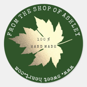 Handmade Logo Name Ahornleaf Web Cali Green Gold Runder Aufkleber