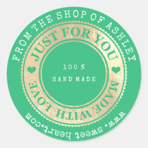 Handmade Logo Name Web Heart Liebe Minze Gold Wow Runder Aufkleber