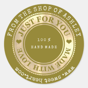 Handmade Logo Name Web Heart Liebe Mustard Gold Runder Aufkleber