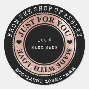 Handmade Logo Name Web Heart Liebe Rose Gold Wow Runder Aufkleber