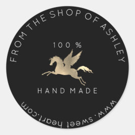 Handmade Logo Name Web Pegasus Pferd Black Gold Runder Aufkleber