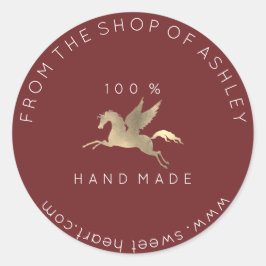 Handmade Logo Name Web Pegasus Pferd Maroon Gold Runder Aufkleber