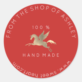 Handmade Logo Name Web Pegasus Pferd Red Gold Runder Aufkleber