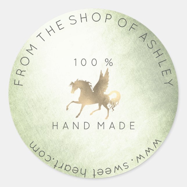 Handmade Logo Name Web Pegasus Pferdeminze Gold Runder Aufkleber (Vorderseite)