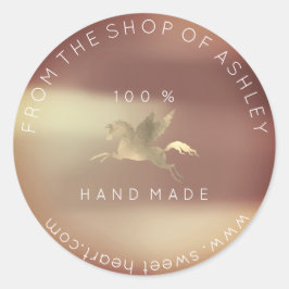 Handmade Logo Name Web Pegasus Rose Kupfer Gold Runder Aufkleber