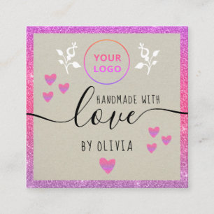 Handmade love typography Pink Glitter Ombre kraft  Quadratische Visitenkarte