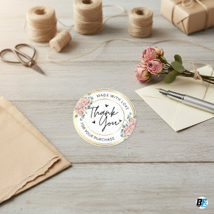 Handmade mit Herzname der Liebe. Vielen Dank Runder Aufkleber