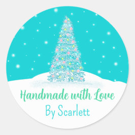 Handmade mit Liebe Aquamarine Aqua Weihnachtsbaum Runder Aufkleber