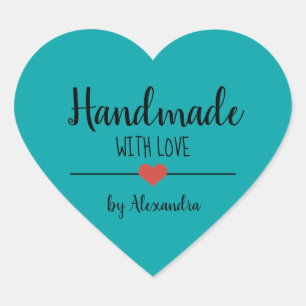 Handmade mit Liebe aquamarines Skript personalisie Herz-Aufkleber