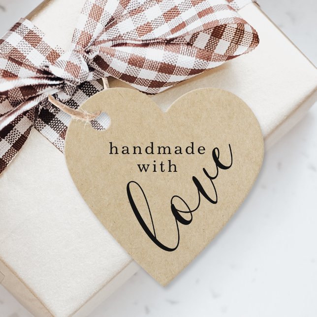 Handmade mit Liebe Black Script Kraft Heart Geschenkanhänger (Von Creator hochgeladen)