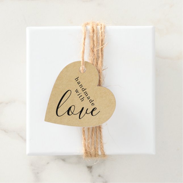 Handmade mit Liebe Black Script Kraft Heart Geschenkanhänger (Beispiel)