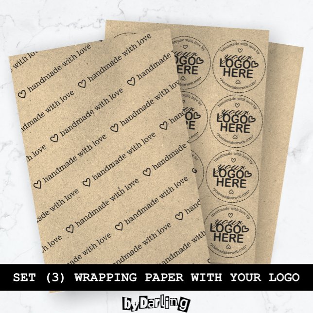 Handmade mit Liebe Custom Logo Rustikal Moderne Geschenkpapier Set (Handmade with Love Rustic Modern Custom Logo Wrapping Paper Set)