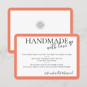 HANDMADE MIT LIEBE einfügen Moderne schicke Orange Dankeskarte