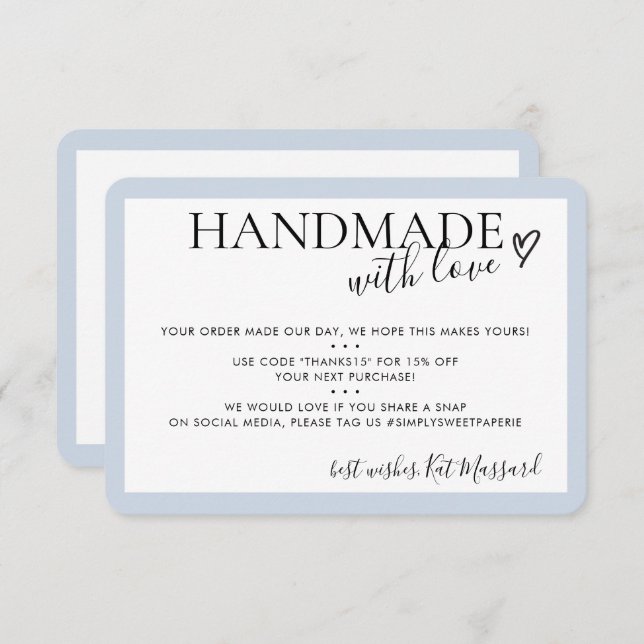 HANDMADE MIT LIEBE Einsetzen Moderne Babyblau Dankeskarte (Vorne/Hinten)