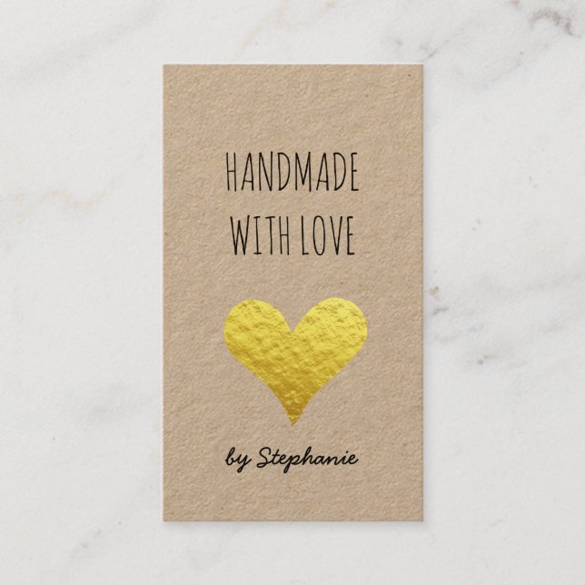 Handmade mit Liebe Gold Heart | Kraft Paper Rustic Visitenkarte (Vorderseite)