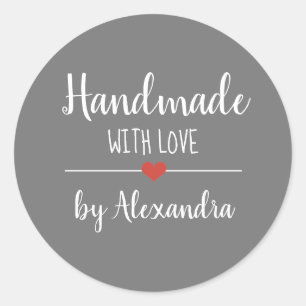 Handmade mit Liebe Graue Skriptbezeichnung Runder Aufkleber