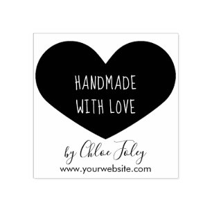 Handmade mit Liebe - Herz - Name und Website Gummistempel