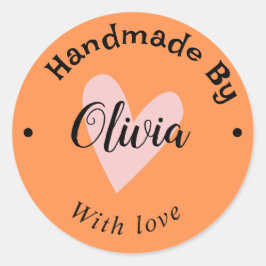 Handmade mit Liebe Herzname URLterracotta Orange Runder Aufkleber