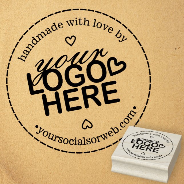 Handmade mit Liebe Logo Rustikal Gummistempel (Handmade with Love Custom Logo Rustic Modern Rubber Stamp)