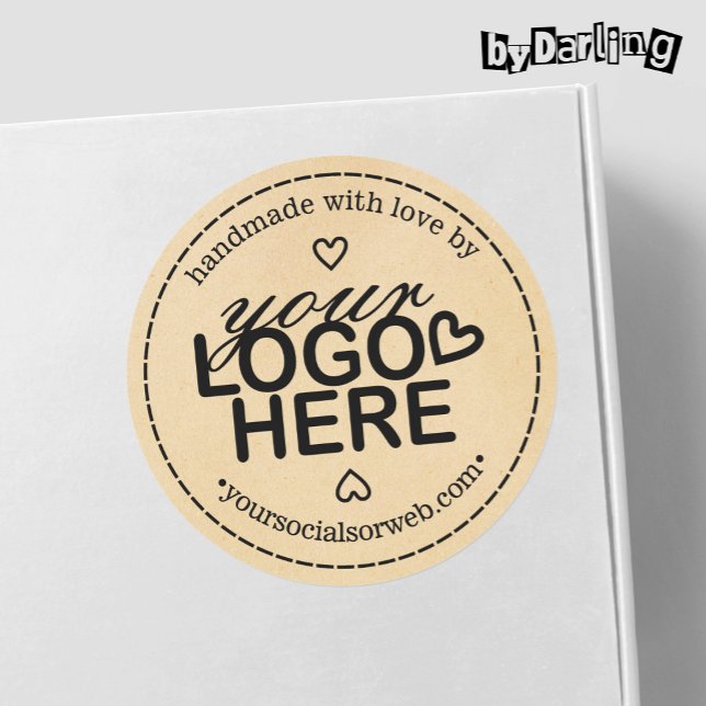 Handmade mit Liebe Logo Rustikal Runder Aufkleber (Handmade with Love Custom Logo Rustic Modern Round Sticker over white box)