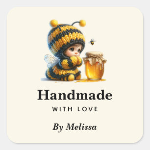 Handmade mit Liebe Niedlich Girl in Bee Costume Quadratischer Aufkleber