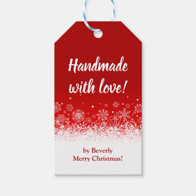 Handmade mit Liebe Red Christmas Snowflakes Geschenkanhänger (Vorderseite)