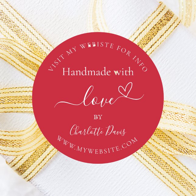 Handmade mit Liebe Red Name Website Runder Aufkleber (Von Creator hochgeladen)