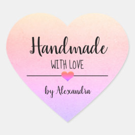 Handmade mit Liebe-Regenbogenskript Herz-Aufkleber