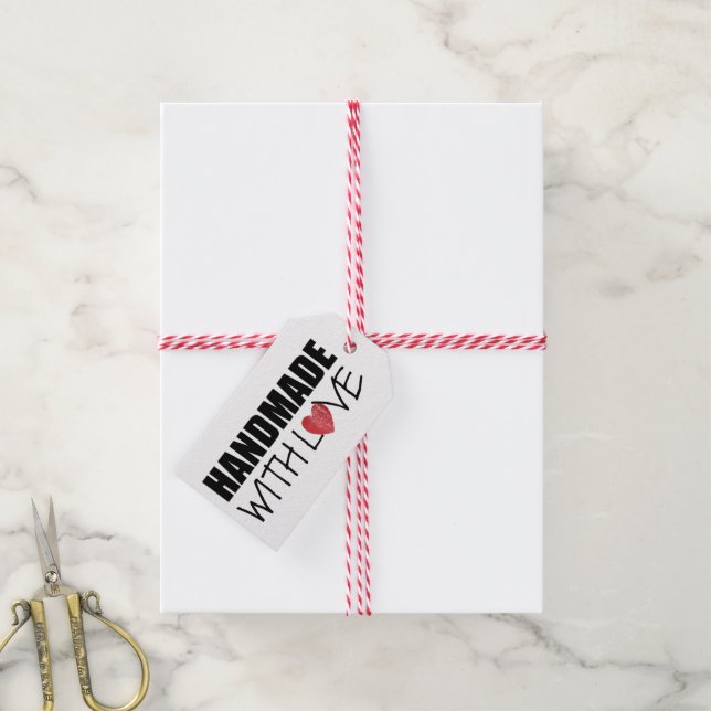 HANDMADE mit Liebe Rotes Herz Briefmarke Geschenkanhänger (Mit Garn)