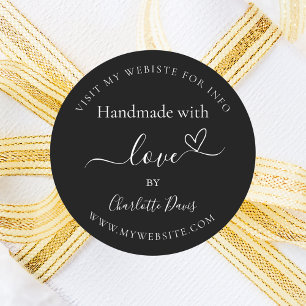 Handmade mit Liebe Schwarz-weiß Name Website Runder Aufkleber