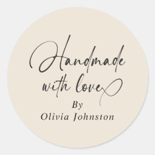 Handmade mit Liebe Script für kleine Unternehmen   Runder Aufkleber