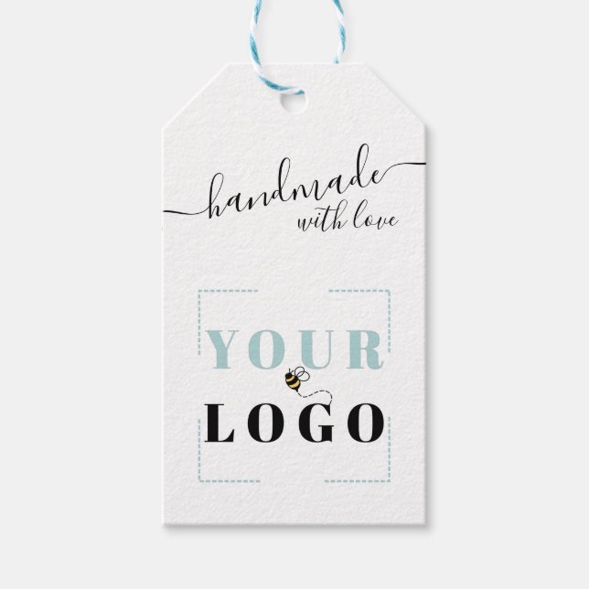 Handmade mit Liebe Script | Ihr Firmenlogo Geschenkanhänger (Vorderseite)