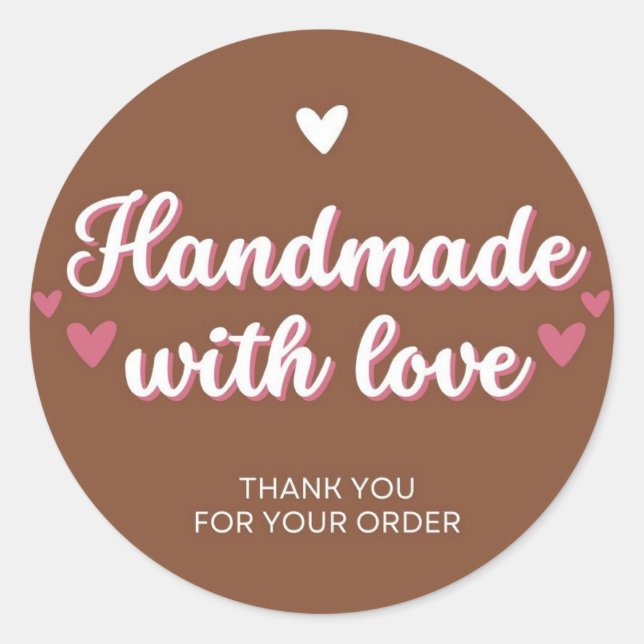Handmade mit Liebe Vielen Dank für Ihren Bestellkr Runder Aufkleber (Vorderseite)