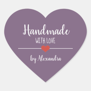 Handmade mit lila Liebe-Skript Herz-Aufkleber