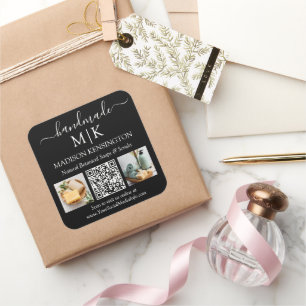 Handmade Monogram oder Add-Logo Business QR 2 Foto Quadratischer Aufkleber