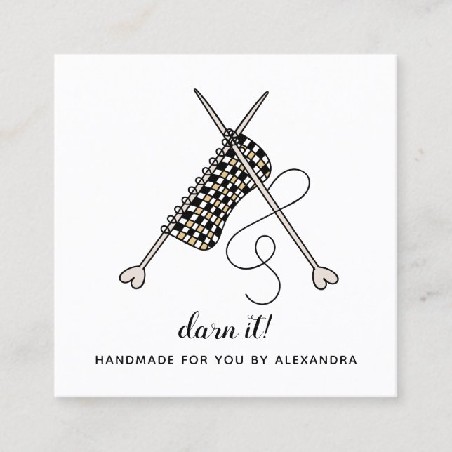 Handmade-Visitenkarte für die Knitternadel Quadratische Visitenkarte (Vorderseite)