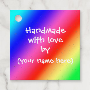 "Handmade with Liebe by" Helle Regenbogenmarken Geschenkanhänger