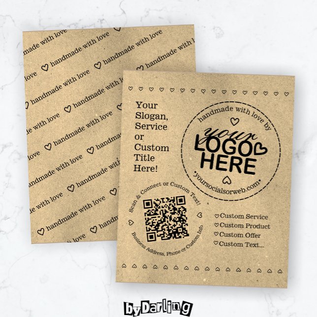Handmade with Liebe Custom Logo QR Code Rustikal Flyer (Handmade with Love Custom Logo QR Code Rustic Flyer Double Sided)