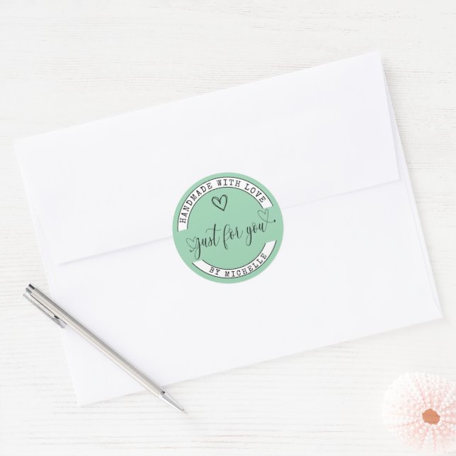 Handmade with Liebe Green Elegant Script Sticker (Umschlag)
