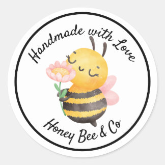 Handmade with Love. Cute Bee Personalized Runder Aufkleber