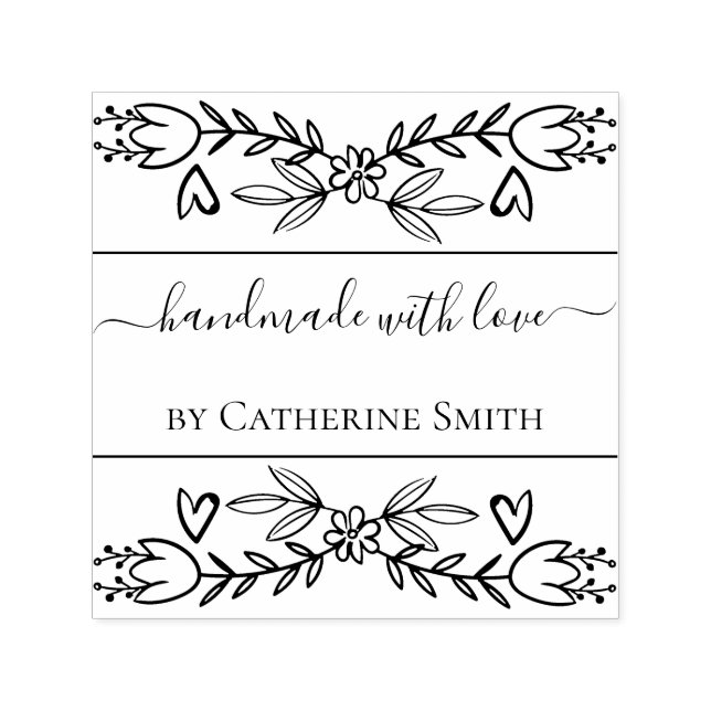 Handmade with Love flower Rubber Stamp Permastempel (Design)