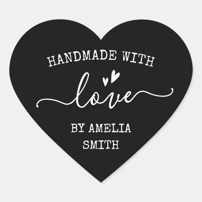 Handmade with love hearts name black brown Herz-Aufkleber (Vorderseite)