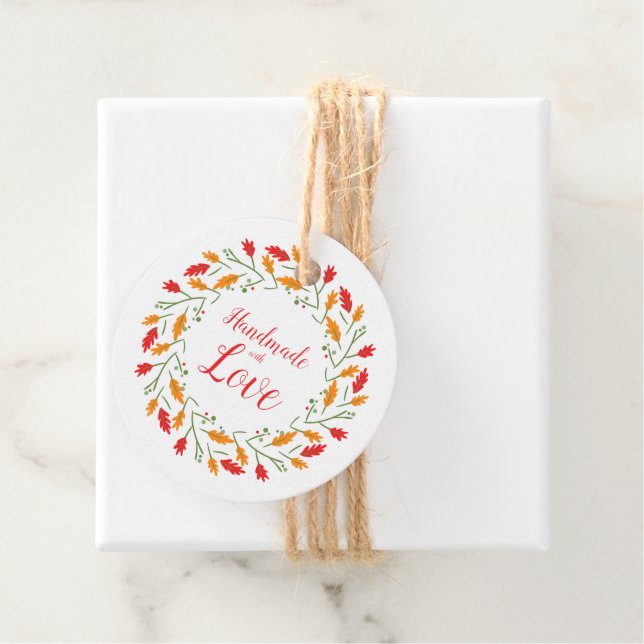 Handmade with Love Quote with Blumen Wreath Design Geschenkanhänger (Beispiel)