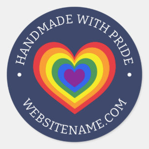 Handmade with Pride LGBTQ Rainbow Heart URL Navy Runder Aufkleber