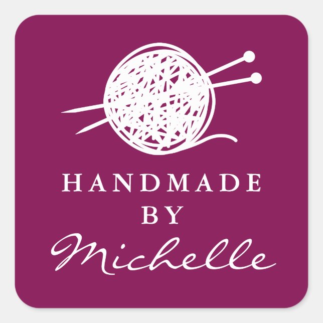 Handmade wool knitting thread bundle logo custom quadratischer aufkleber (Vorderseite)