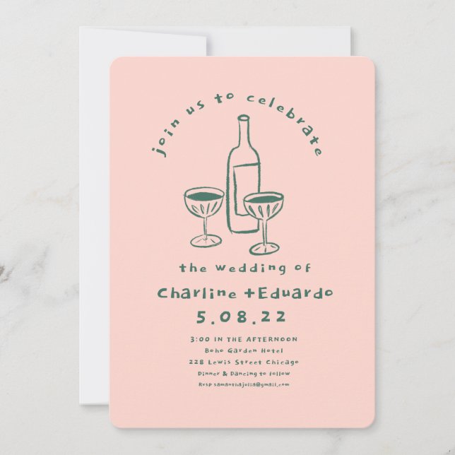 Handmalerei Retro Moderne Hochzeit Einladung (Vorderseite)