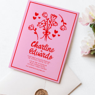 Handmalerei Retro Moderne Hochzeit Einladung