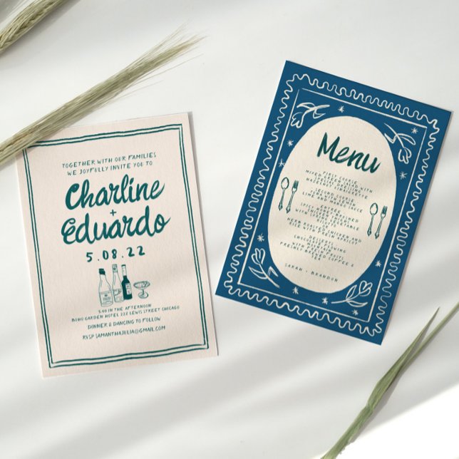 Handmalerei Retro Moderne Hochzeit Einladung (Von Creator hochgeladen)