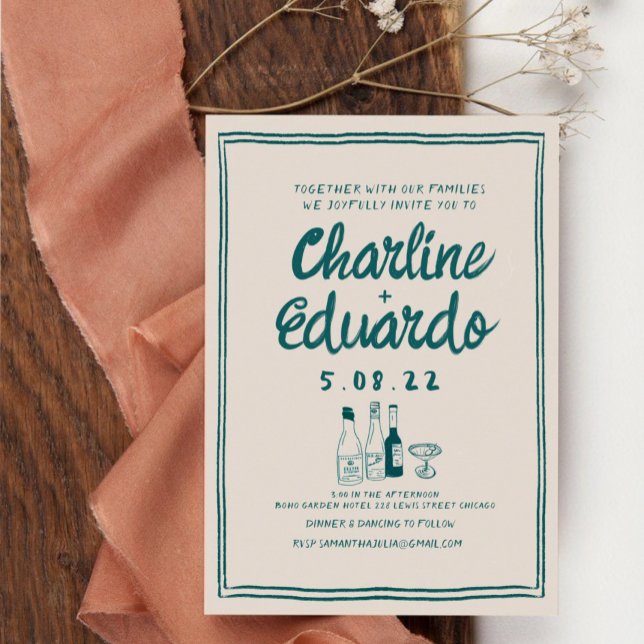 Handmalerei Retro Moderne Hochzeit Einladung (Von Creator hochgeladen)